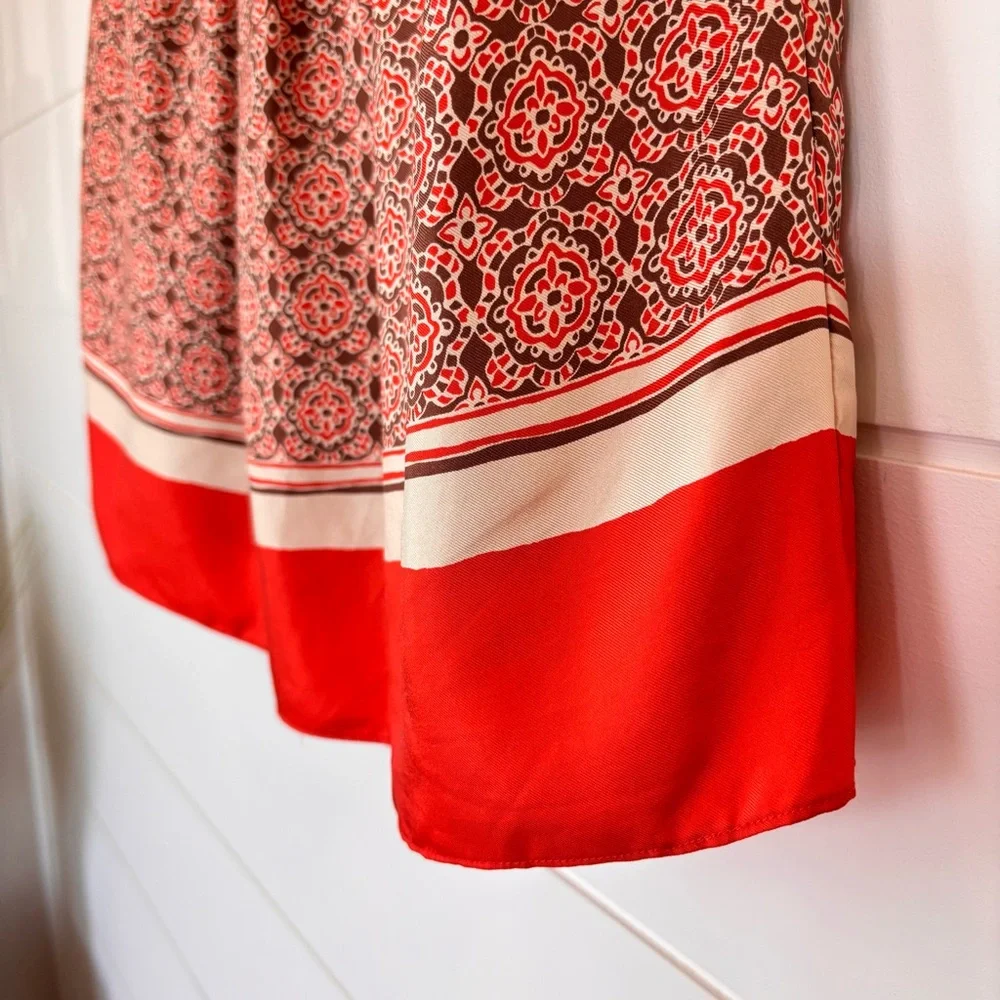 Banana Republic Orange Brown & Cream Printed Smocked Strapless Silk Top Size 8T - Picture 6 of 12